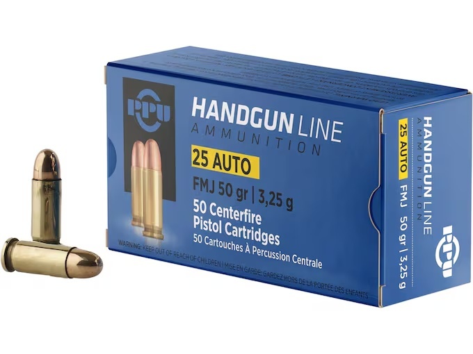 .25 ACP - PPU 50GR FMJ - 50 ROUND BOX