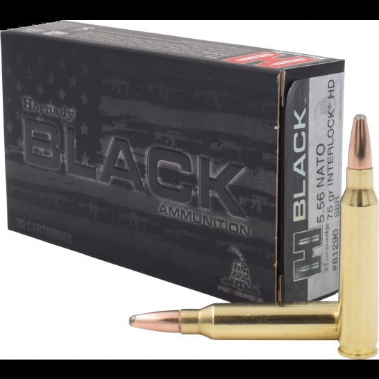 5.56x45mm NATO - HORNADY BLACK 5.56X45MM NATO 75GR INTERLOCK SBR LOAD - 20 ROUND BOX - Image 1
