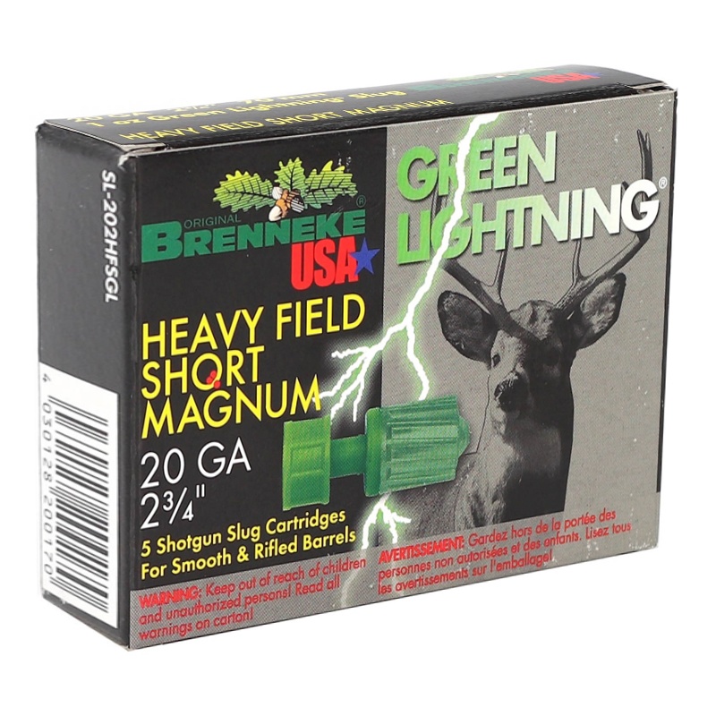 BRENNEKE GREEN LIGHTNING 20 GAUGE 2.75IN SLUG 1OZ 1392FPS 5RD BOX
