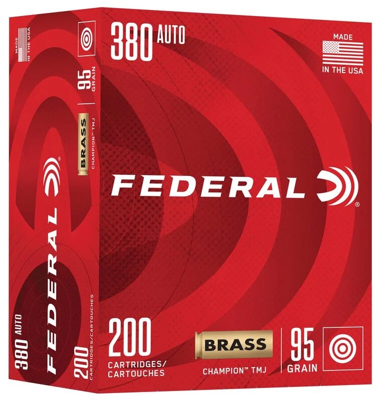 .380 ACP - FEDERAL CHAMPION 95GR PLATED FMJ BRASS CASED -  200 ROUND BOX