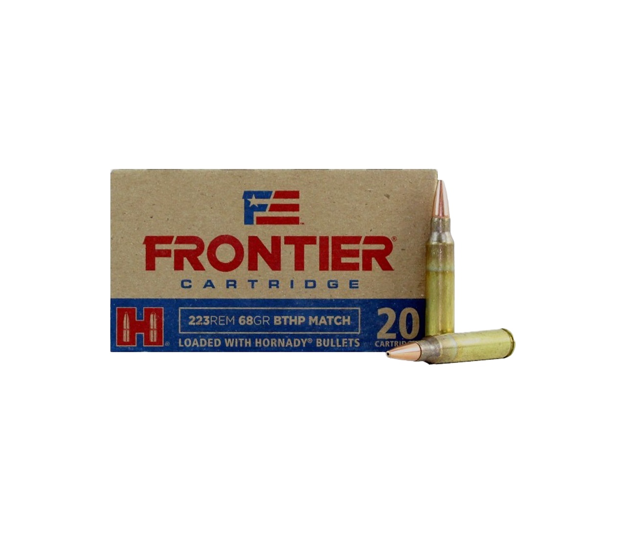 HORNADY FRONTIER 223 REM 68GR BTHP (HOLLOW POINT) BRASS CASED 20RD BOX - Image 1