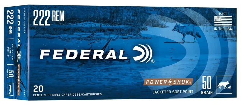 .222 Remington - FEDERAL POWER-SHOK 50GR SOFT POINT BRASS CASED - 20 ROUND BOX 