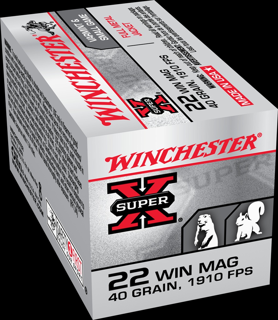 WINCHESTER SUPER-X 22 MAGNUM 40GR JACKETED HOLLOW POINT (JHP) BRASS CASED 50RD BOX 