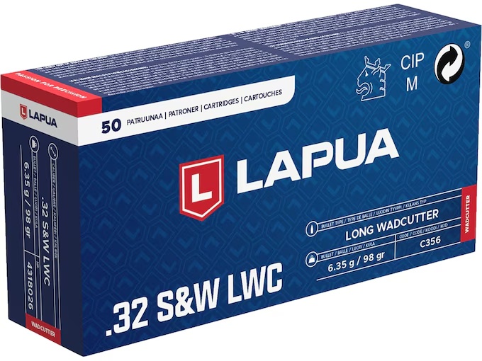 LAPUA 32 S&W LONG WADCUTTER 98GR BRASS CASED 50RD BOX - Image 1