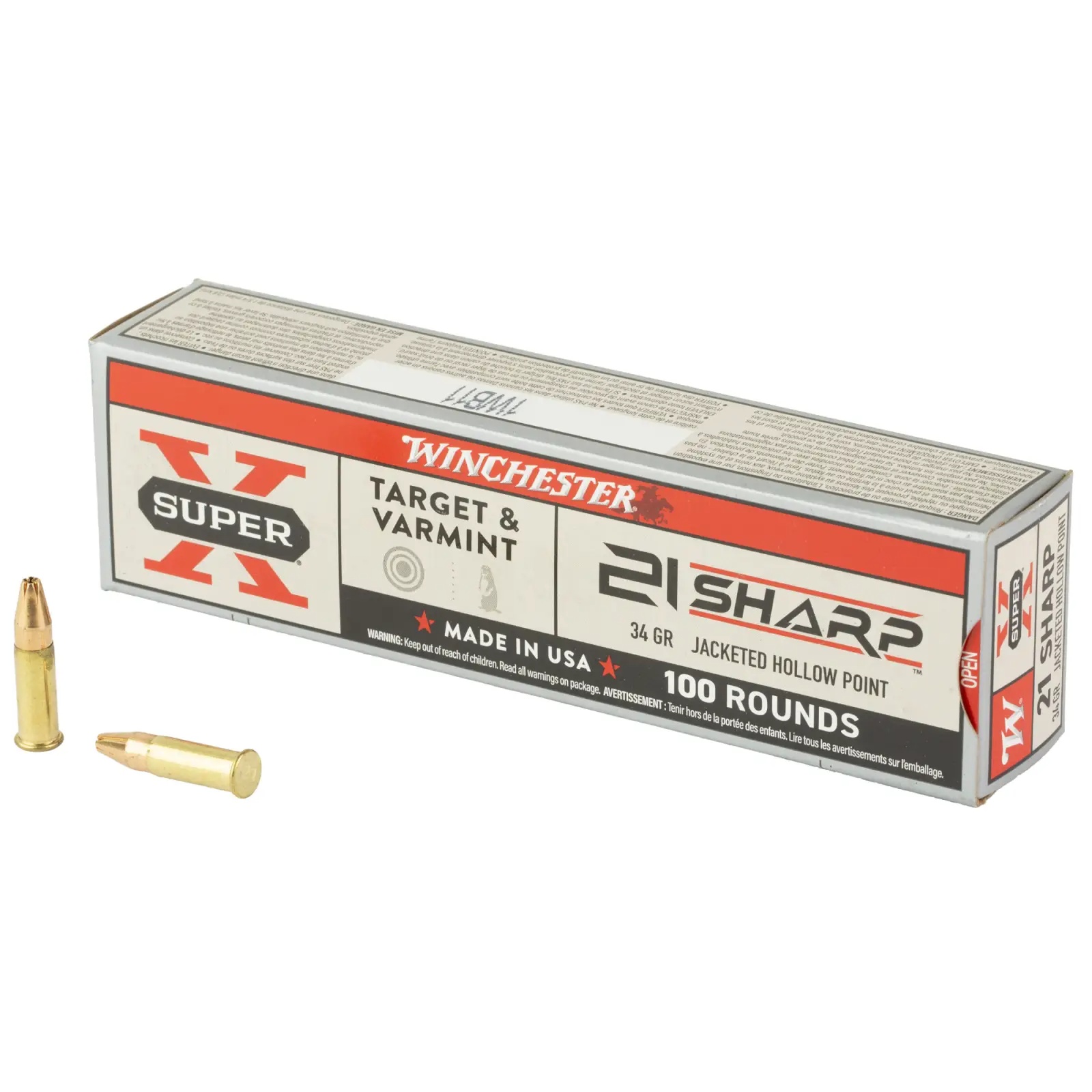 .21 Sharp - WINCHESTER 21 SHARP 34GR JACKETED HOLLOW POINT - 100 ROUND BOX