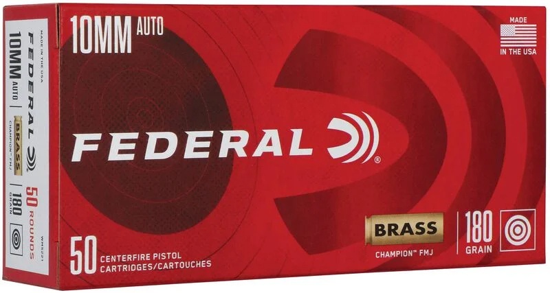 FEDERAL CHAMPION 10MM AUTO 180GR PLATED FMJ BRASS CASED 50RD BOX  - Image 1