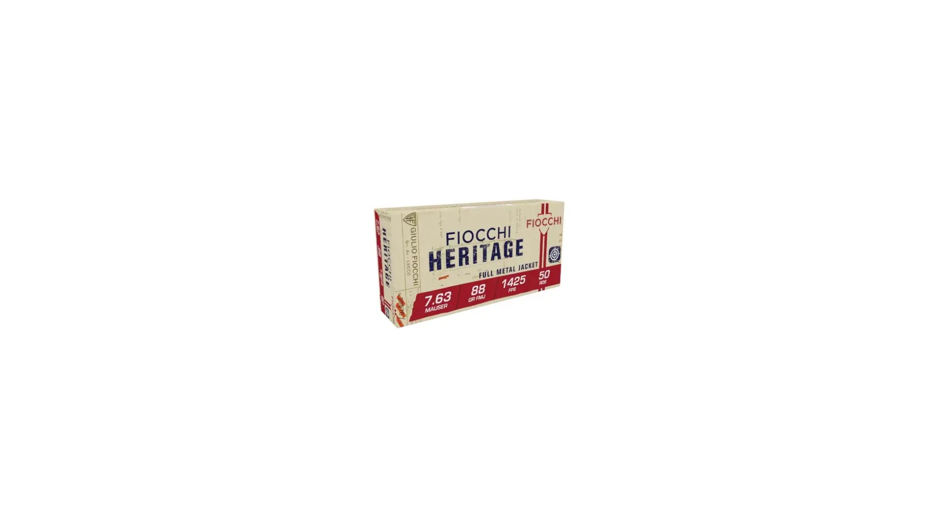 7.63x25mm Mauser - FIOCCHI HERITAGE 88GR FMJ BRASS CASED - 50 ROUND BOX - Image 1