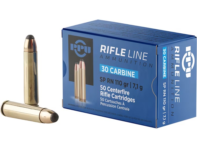 PPU 30 CARBINE 110GR SOFT POINT BRASS CASED 50RD BOX - Image 1