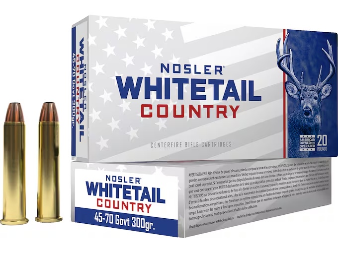 .45-70 Government - NOSLER WHITETAIL COUNTRY 300GR SP BRASS CASED - 20 ROUND BOX  - Image 1