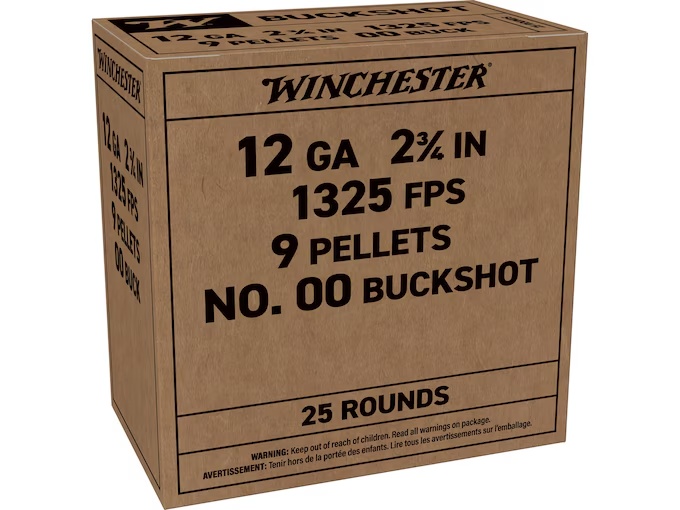 12 Gauge - WINCHESTER MILITARY GRADE BUCKSHOT 2.75IN 00 BUCKSHOT 9PLT - 25 Round Box 