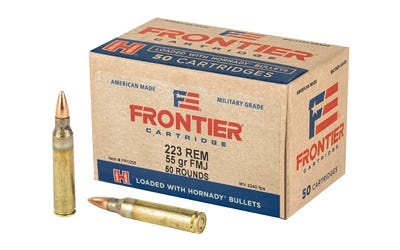 .223 Remington - HORNADY FRONTIER 55GR FMJ BRASS CASED - 50 ROUND BOX
