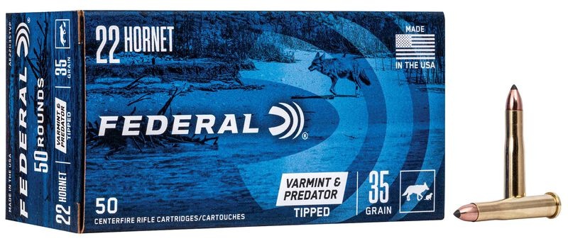 .22 Hornet - FEDERAL POLYMER TIPPED 35GR BRASS CASED - 50 ROUND BOX 