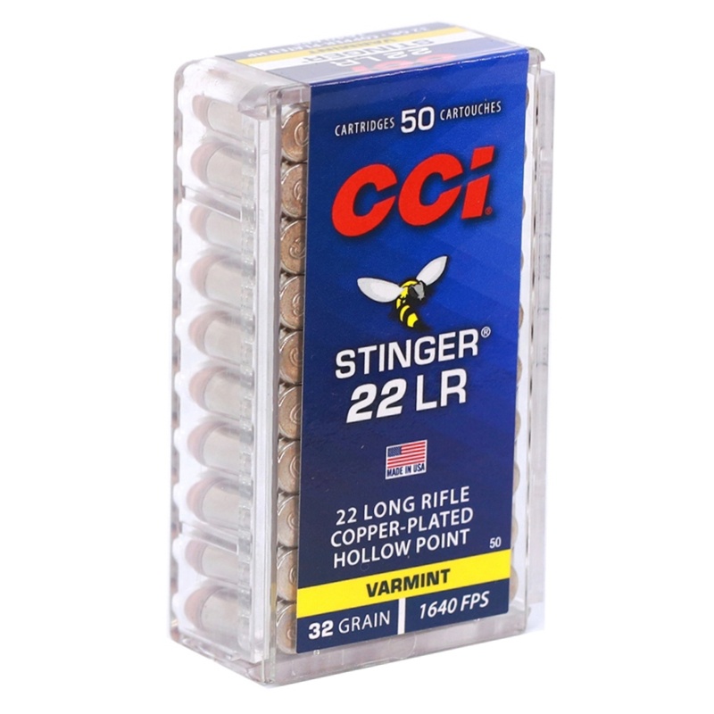 CCI VARMINT STINGER 22LR 32GR COPPER PLATED HOLLOW POINT 50RD BOX