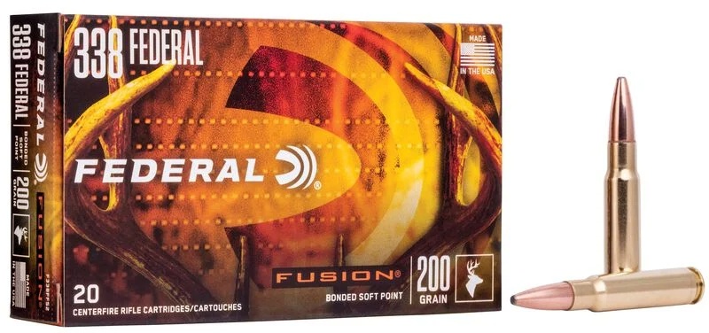 .338 Federal - FEDERAL FUSION 200GR BONDED SOFT POINT BRASS CASED - 20 ROUND BOX