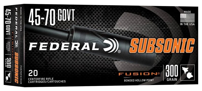 FEDERAL FUSION SUBSONIC 45-70 GOVT 300GR BONDED HOLLOW POINT BRASS CASED 20RD BOX  - Image 1