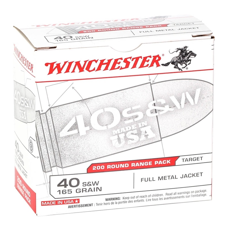 WINCHESTER 40 S&W 165GR FMJ BRASS CASED 200RD BOX
