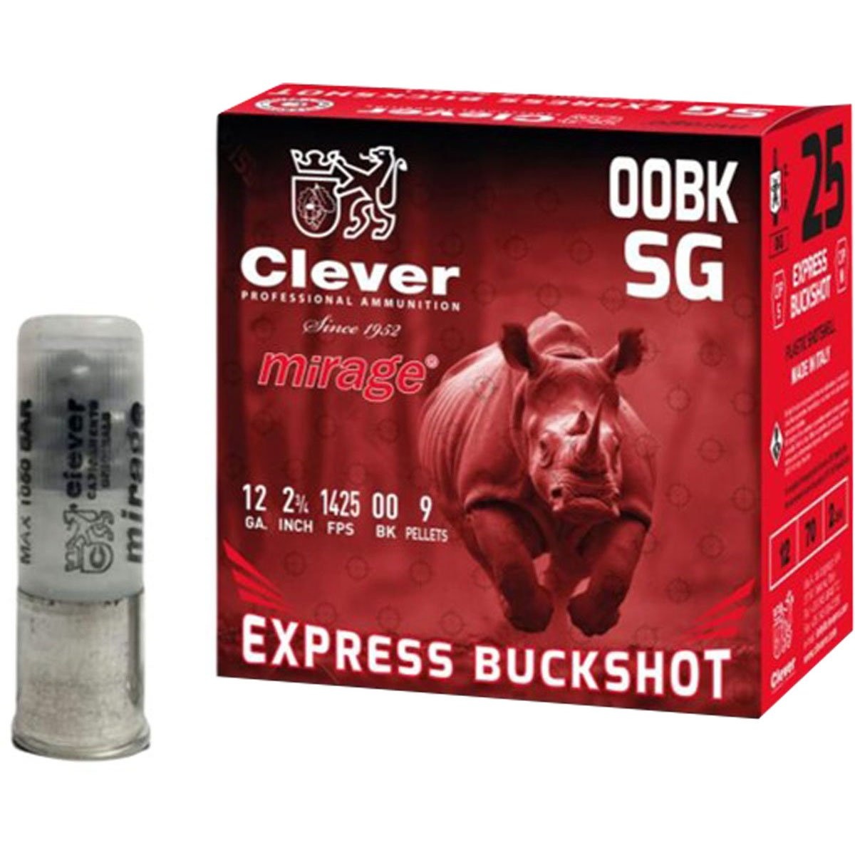 12 Gauge - CLEVER MIRAGE 2 3/4IN 00-BUCKSHOT (1425FPS) 9PLT - 25 ROUND BOX
