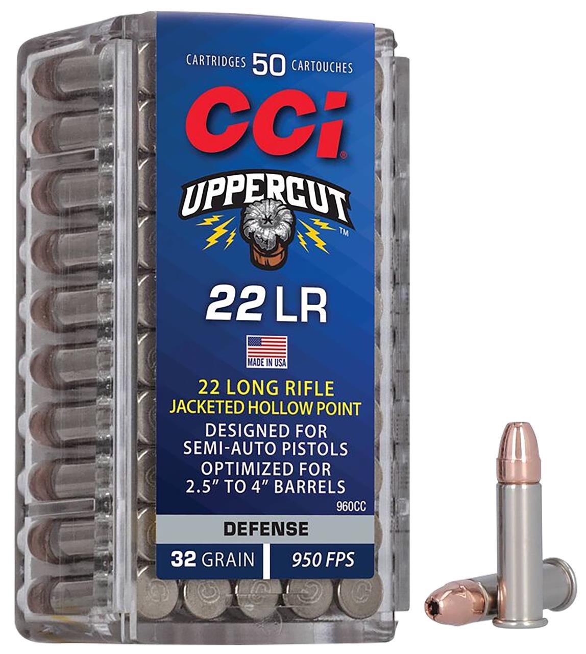 CCI 22 LR Uppercut 32gr Jacketed Hollow Point - 50 Rounds