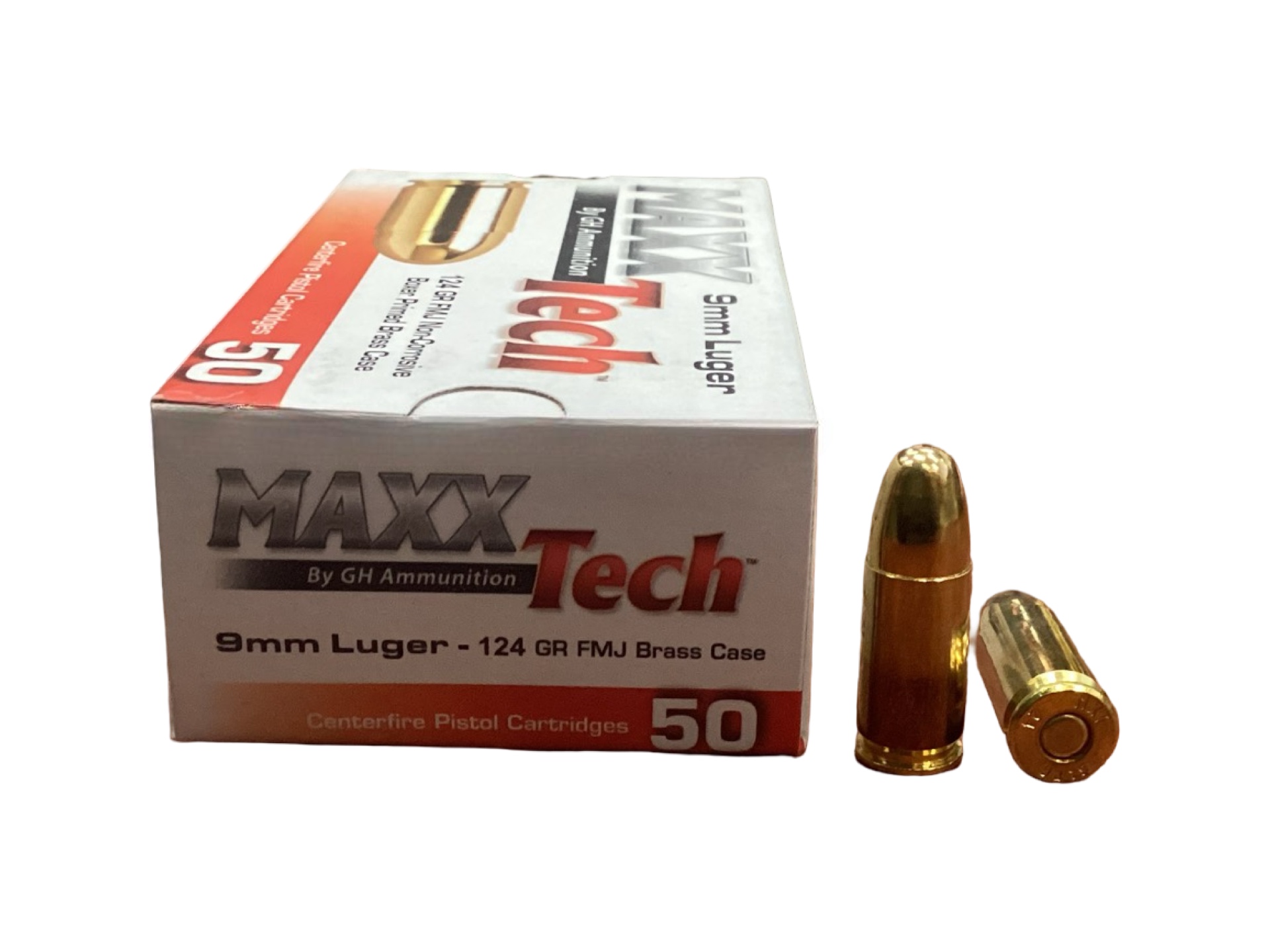 9MM Luger - MaxxTech 124 grain full metal jacket brass - 50 Round Box  (1000 Round Case) thumbnail 2