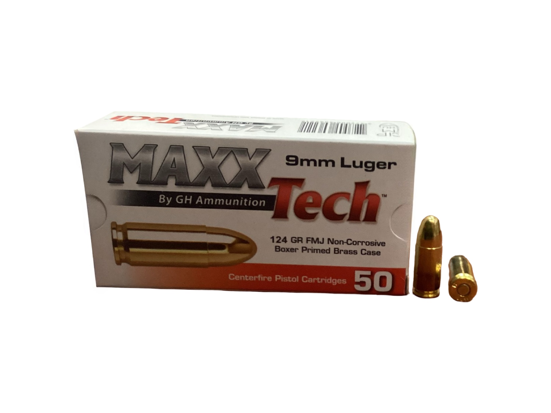 9MM Luger - MaxxTech 124 grain full metal jacket brass - 50 Round Box  (1000 Round Case) thumbnail 3
