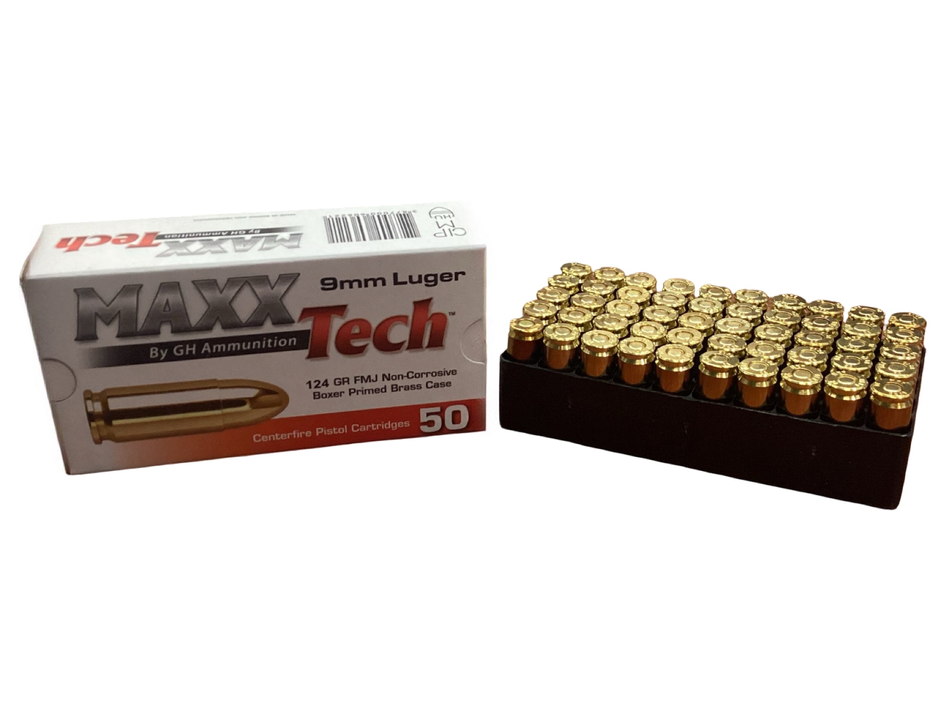 9MM Luger - MaxxTech 124 grain full metal jacket brass - 50 Round Box  (1000 Round Case) thumbnail 4