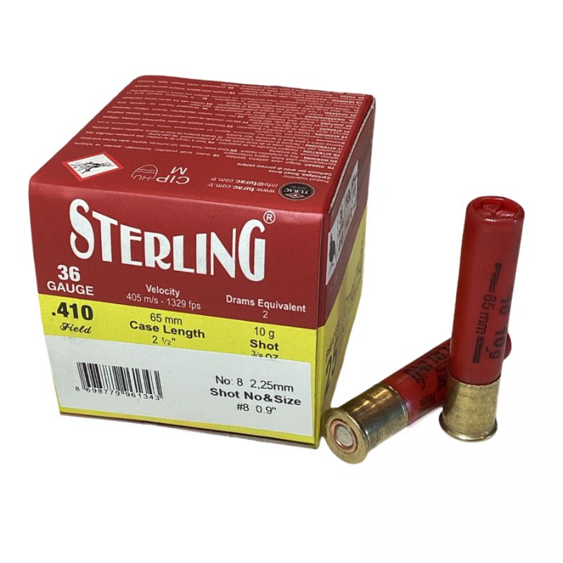 .410 Bore - Sterling 2.5 inch 3/8oz load #8 shot birdshot (STRLG410BIRD8) - 25 round box