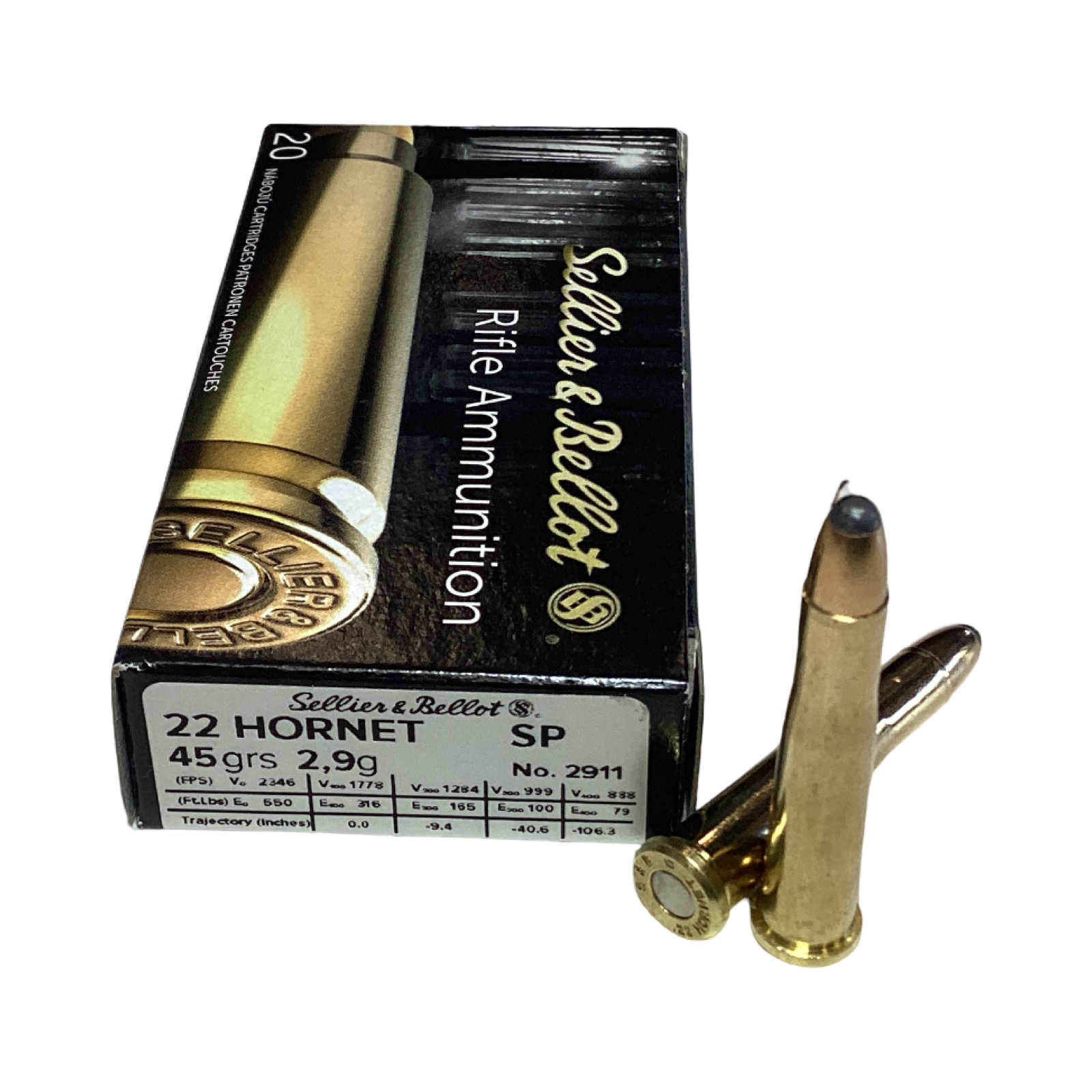 .22 Hornet Sellier & Bellot 45 Grain Soft Point (SB22HB) - 20 Round Box thumbnail 2