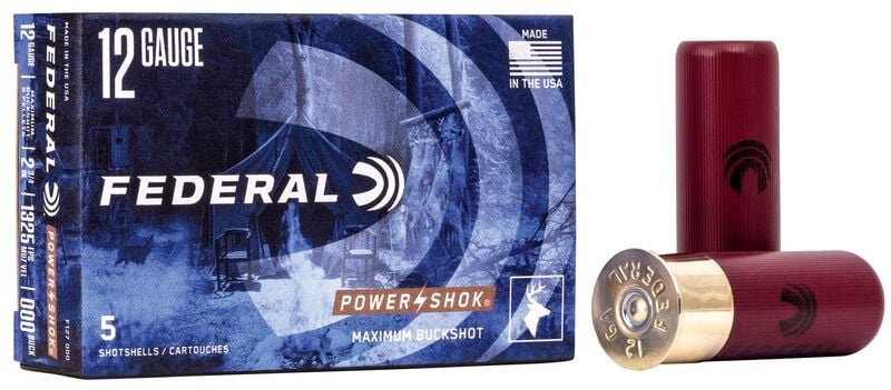 12 Gauge – Federal Power-Shok Magnum 2.75" 000 Buckshot 8 Pellets (F127000) – 5 Round Box