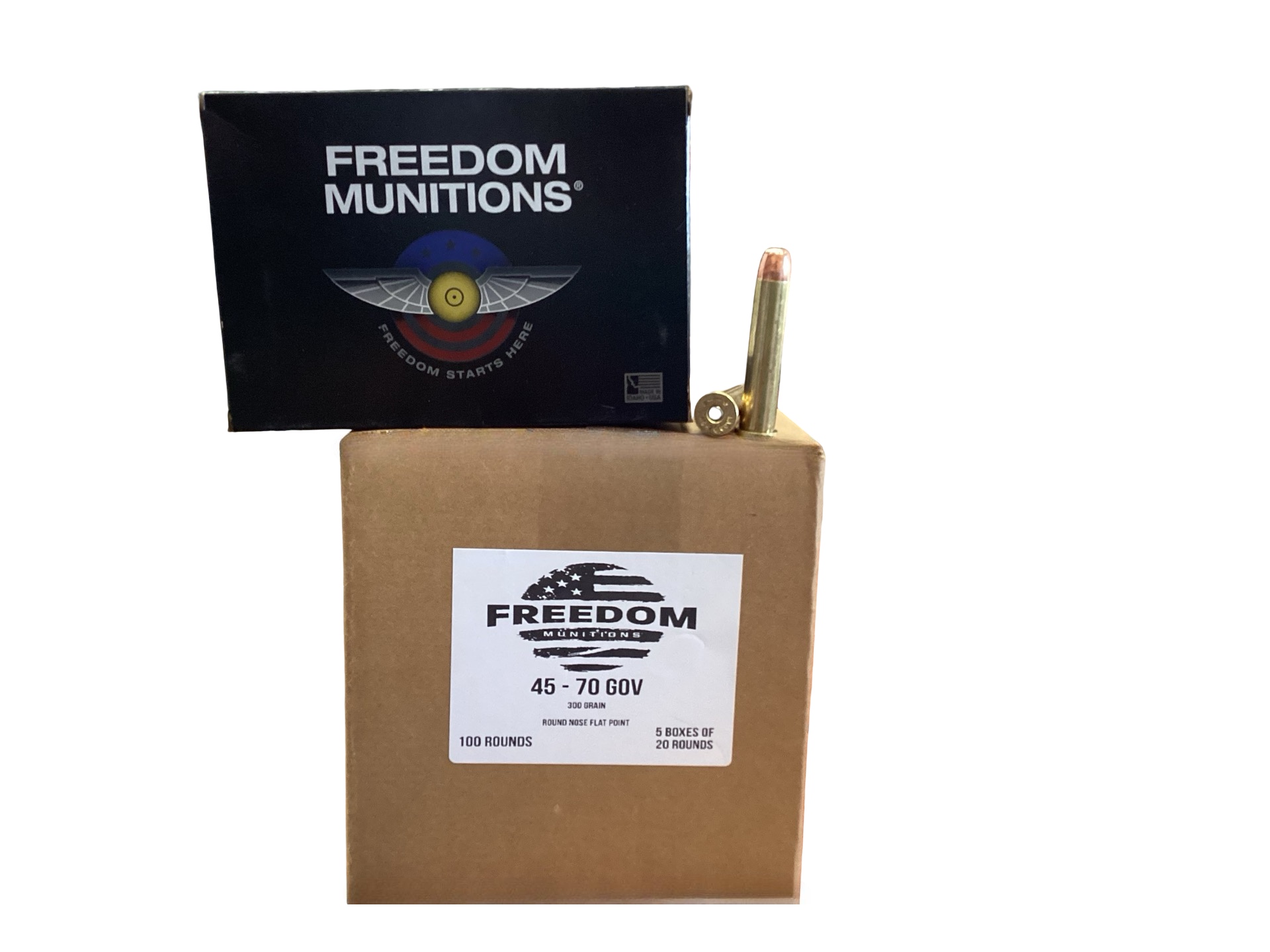 .45-70 Government - Freedom Munitions 300 Grain Round Nose Flat Point (FM4570RF300N20) - 100 Round Case  thumbnail 2