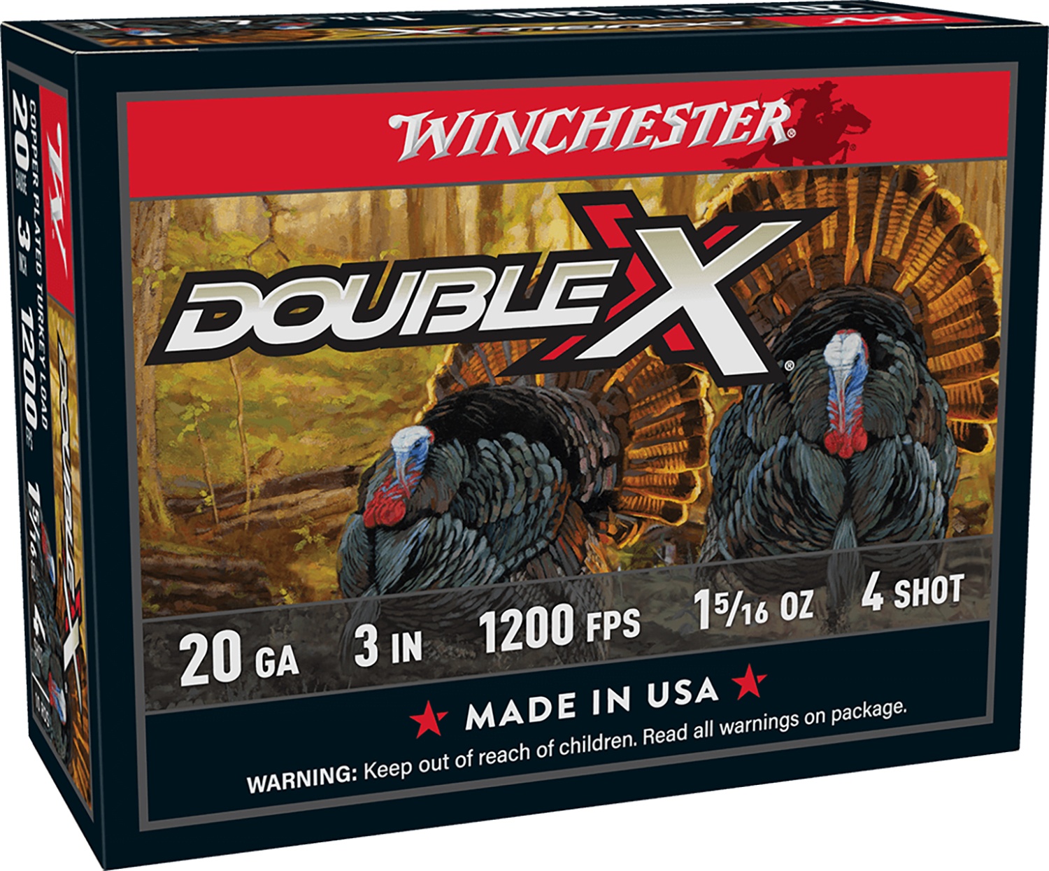 20 Gauge Winchester Ammo  Double X High Velocity Turkey  3" 1 5/16oz 4Shot 10 Per Box