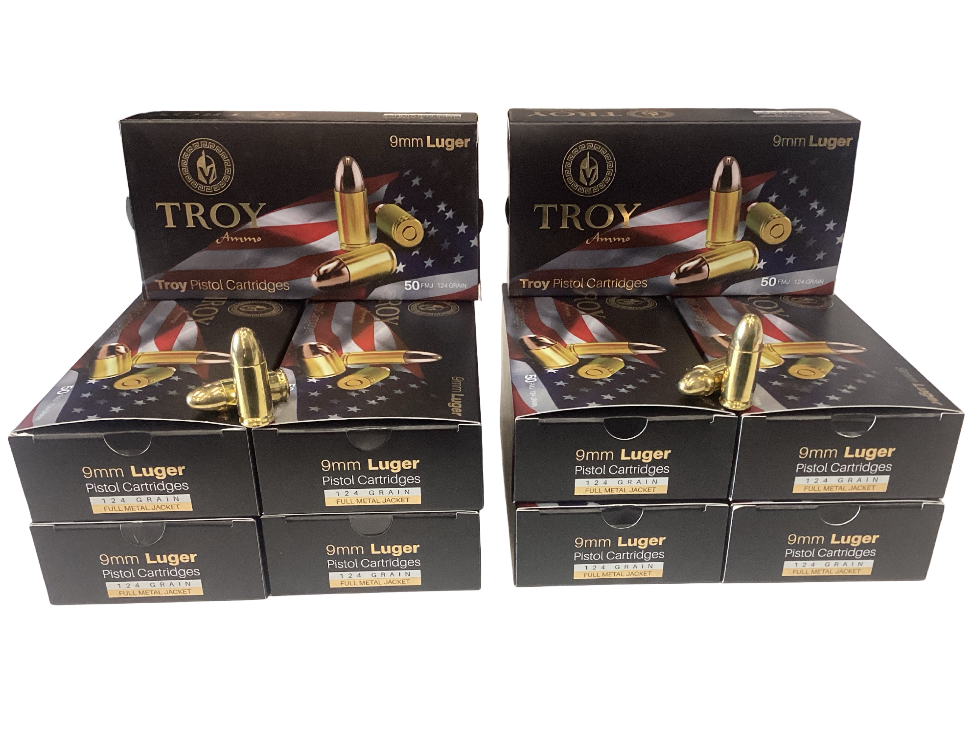 9mm Luger - YTR Troy 124 Grain -Full Metal Jacket (YTR9MMFMJ) - 500 Rounds