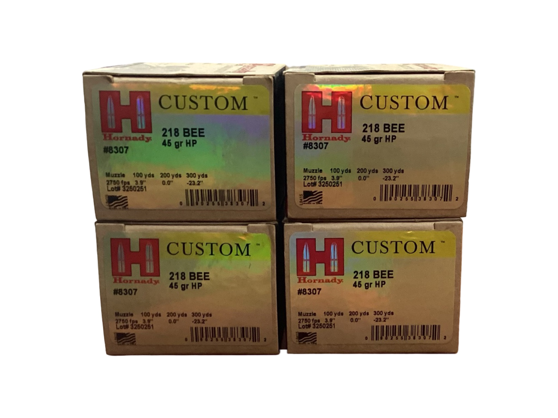 .218 BEE - Hornady Custom 45 Grain Hollow Point (8307) - 100 Rounds 