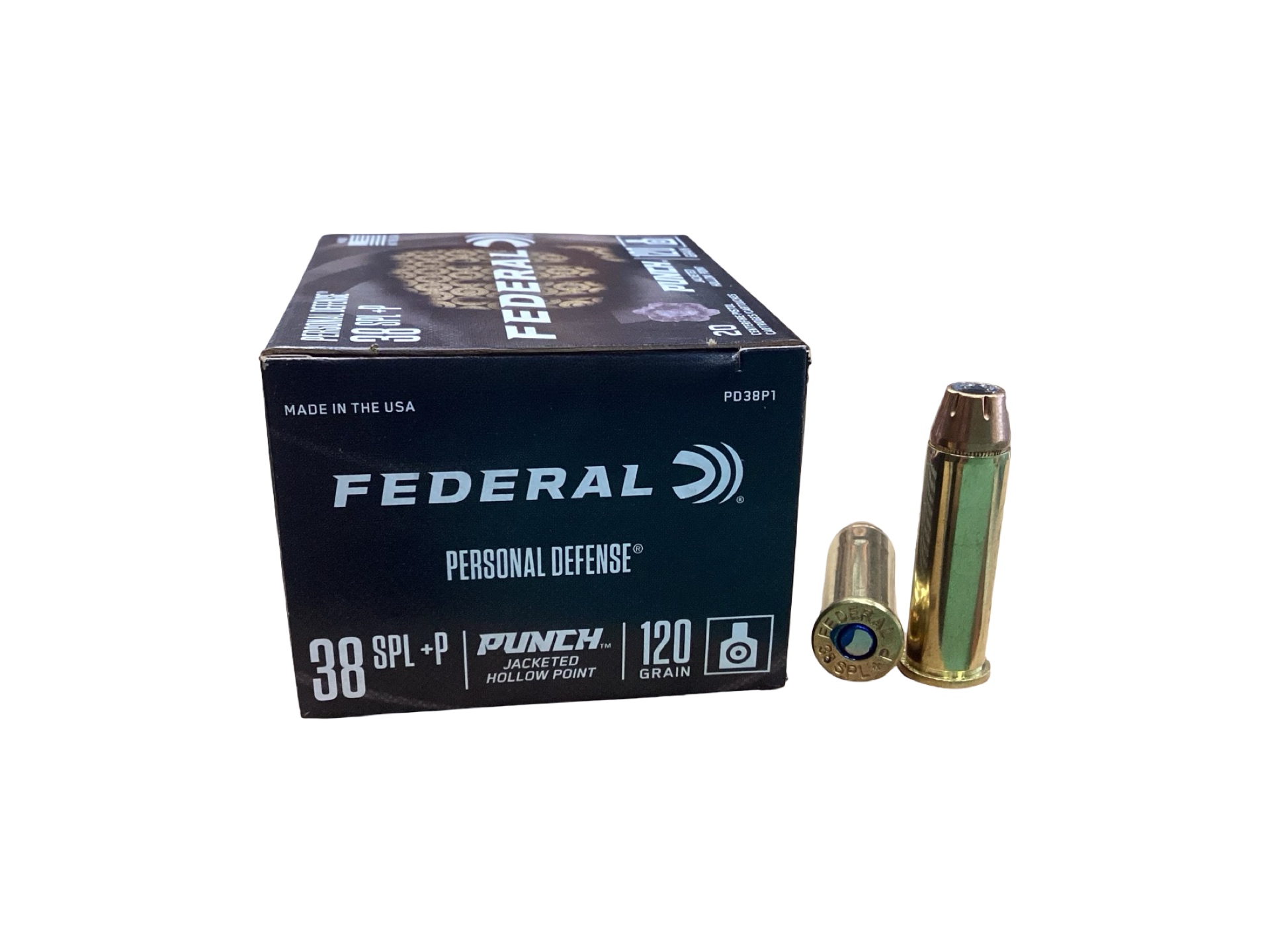 .38 Special – Federal Premium Punch +P 120 Grain Jacketed Hollow Point (PD38P1) – 20 Round Box