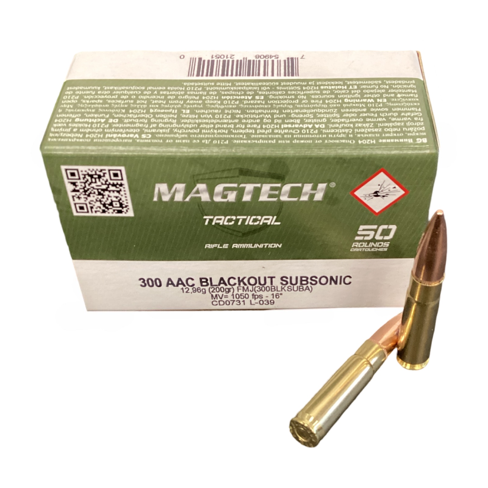 .300 AAC Blackout - Magtech  Tactical Subsonic - FMJ 200 Grain (300BLKSUBA)--  50 Round box