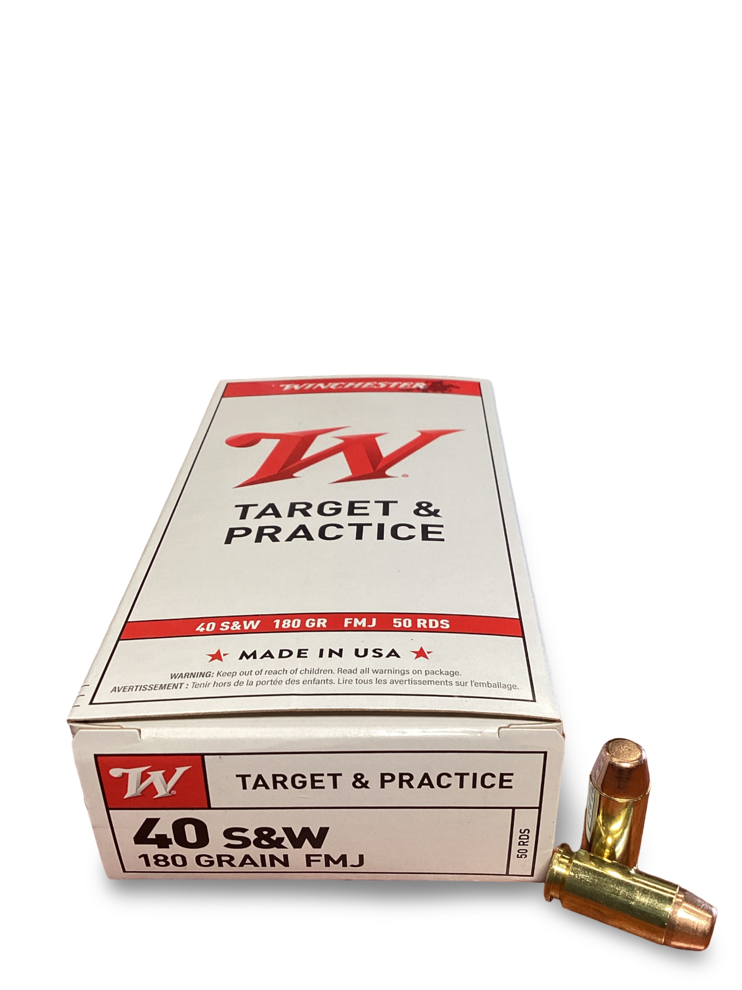 .40 S&W - Winchester USA 180 Grain Full Metal Jacket Brass Cased  Q4238 - 50 Round Box