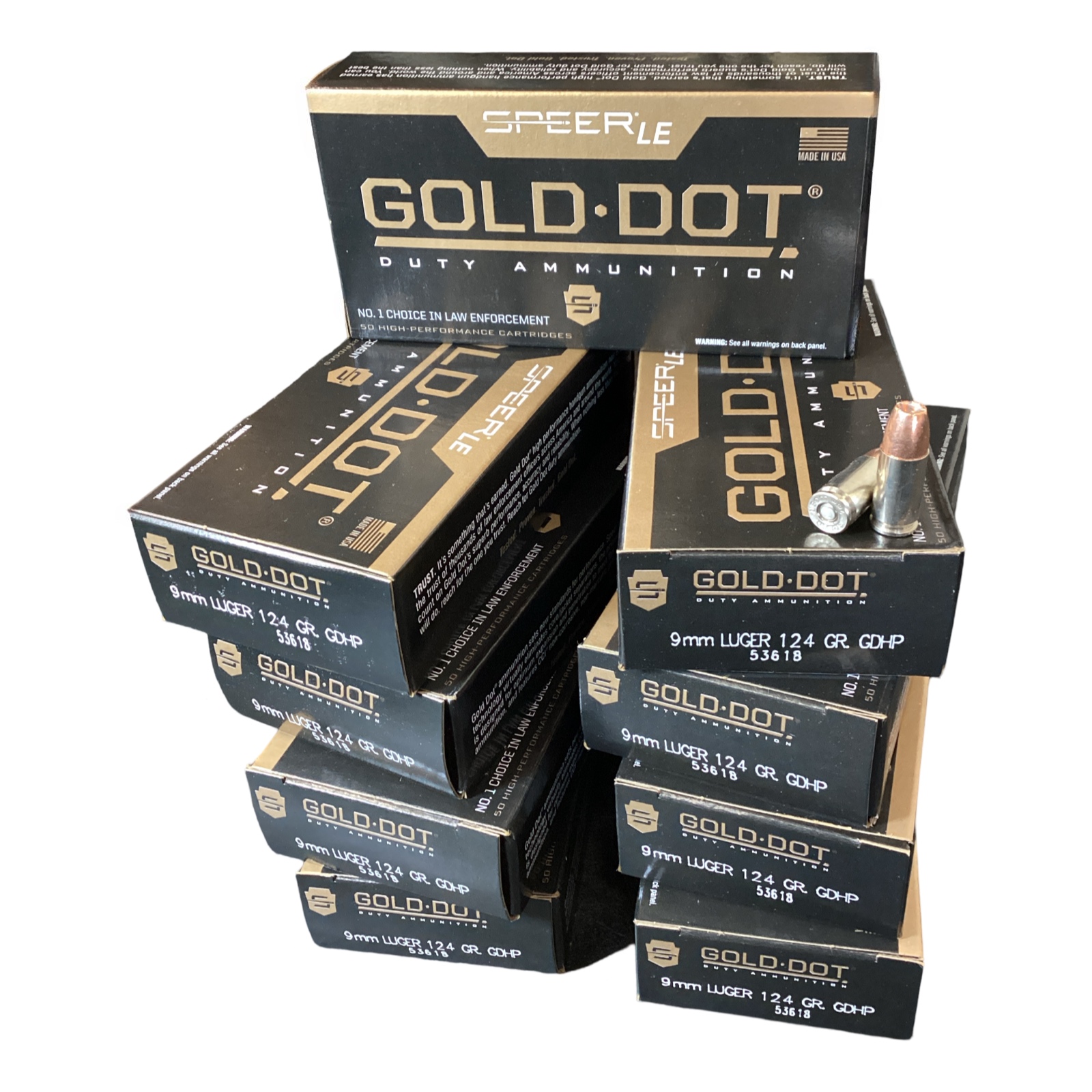 9mm Luger – Speer Law Enforcement Gold Dot Duty 124 Grain JHP (53618) – 500 Rounds