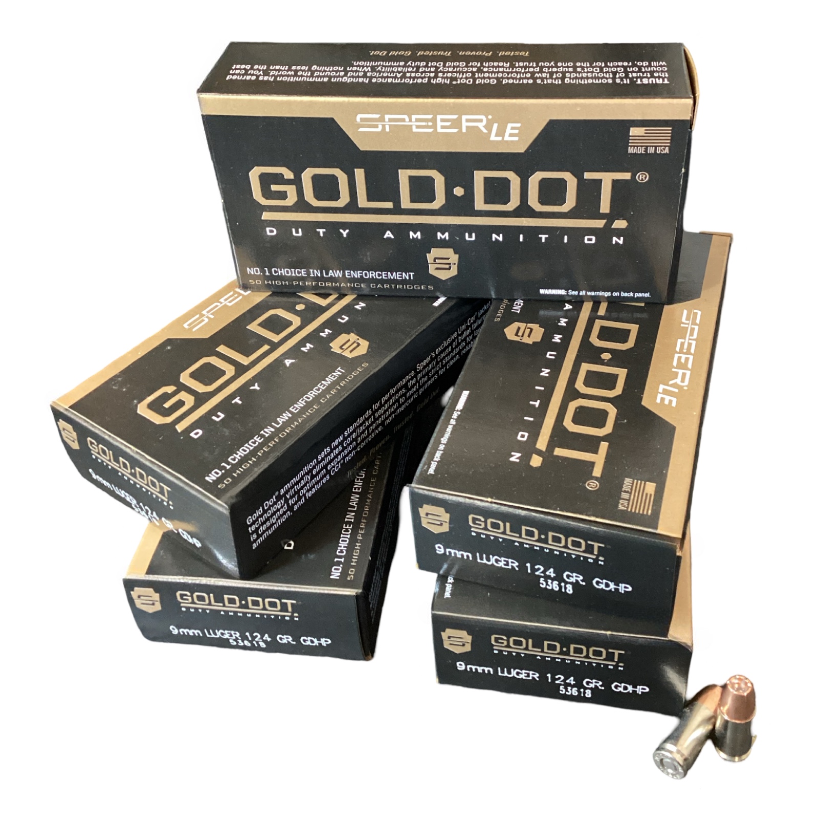 9mm Luger – Speer Law Enforcement Gold Dot Duty 124 Grain JHP (53618) – 250 Rounds 