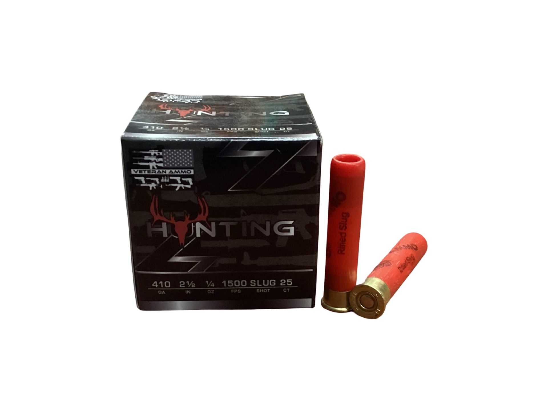 410 Bore - Veterans 1500 fps 2.5 in 1/4 oz rifled slug (VETSS-410G-Slug) - 25 Round Box 