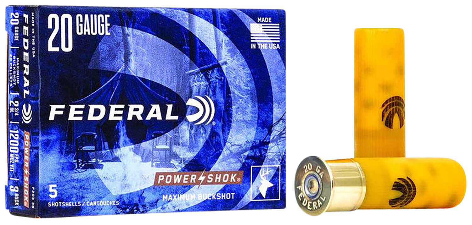 20 Gauge - Federal 3Buck Power-Shok Magnum  2.75" 20 Pellets 1oz  5 Per Box