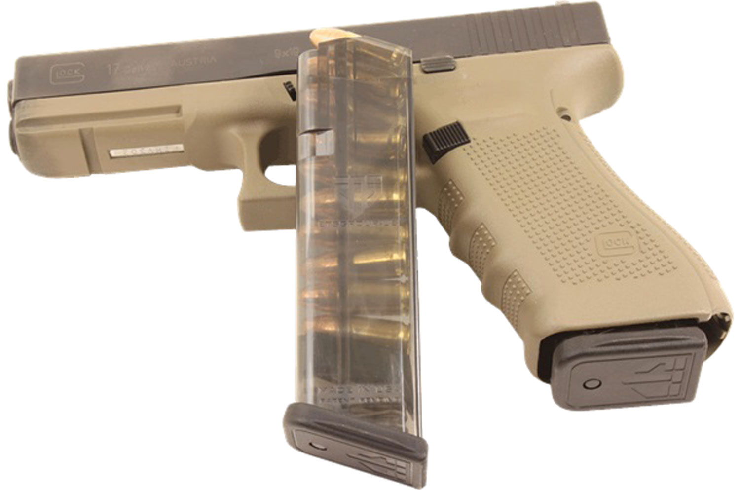 9mm Luger Compatible w/ Glock 17/18/19/26/45/34 Clear Polymer
